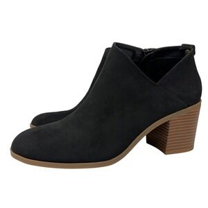 Style & Co Felaa Asymmetrical Booties Womens 9.5M Black Faux Suede Block ‎ Heel
